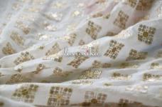 135 Grams Gold-Silver Sequins and Zari Geometric Butti on Dyeable Viscose Chinon Chiffon Fabric 44inch